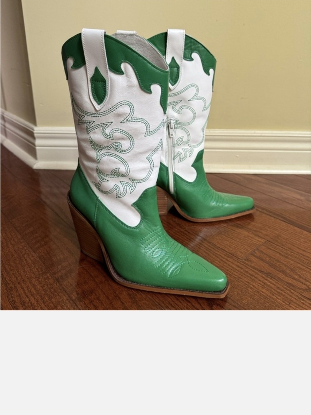 L'Intervalle Green & White Western Leather Ankle Boots - Women